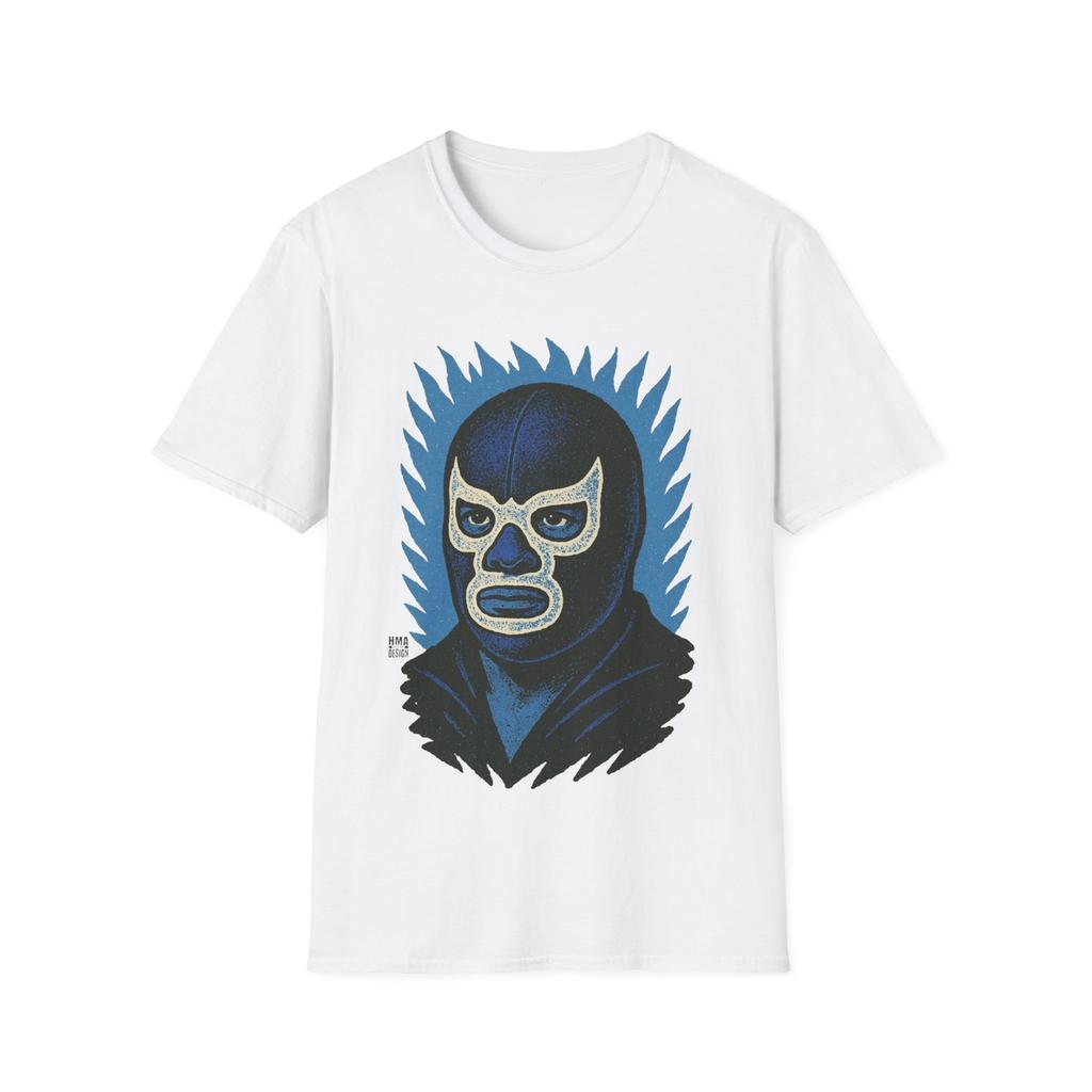 T-Shirt Demone Blu Lo-Fi, Maglietta Lottatore Messicano, Maglietta Lucha Libre, Retrò