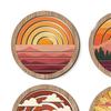 Retro Sunset Landscape Wall Art 4Pcs Boho Art, Abstract Round Hanging Ornaments, Modern Home Decor for Cafe Wooden Living Room Bedroom Hallway Office