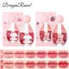 Six-color Strawberry Mirror Jelly Lipstick Palette Juicy Pink Solid Lip Gloss Set Moisturizing Lip Oil Tint with Silicone Brush