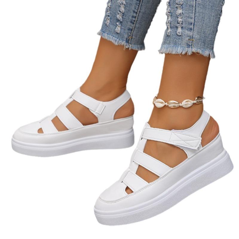 Women's Wide Width Cutout Flats, Platform Height Increasing Shoes, Summer Outdoor Slip-Ons for Women
