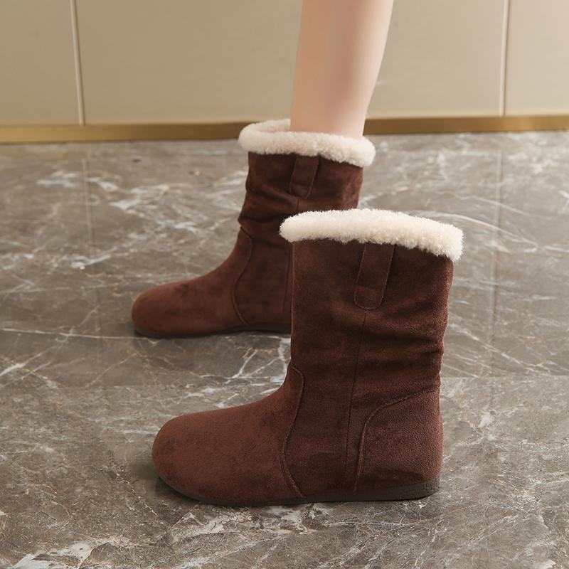 

Ретро замшевые ботинки на плоской подошве для снега, модные плиссированные короткие ботинки для осени и зимы, утепленные и утолщенные хлопковые ботинки 40 коричневый