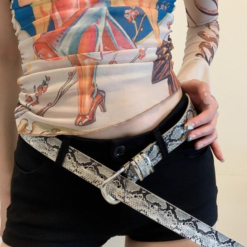 Modische Gürtel mit Leopardenmuster und Schlangenhaut für Damen, vielseitig einsetzbar, mit verstellbarer Schnalle, aus weichem PU-Leder, lässige Jeans-Dekoration