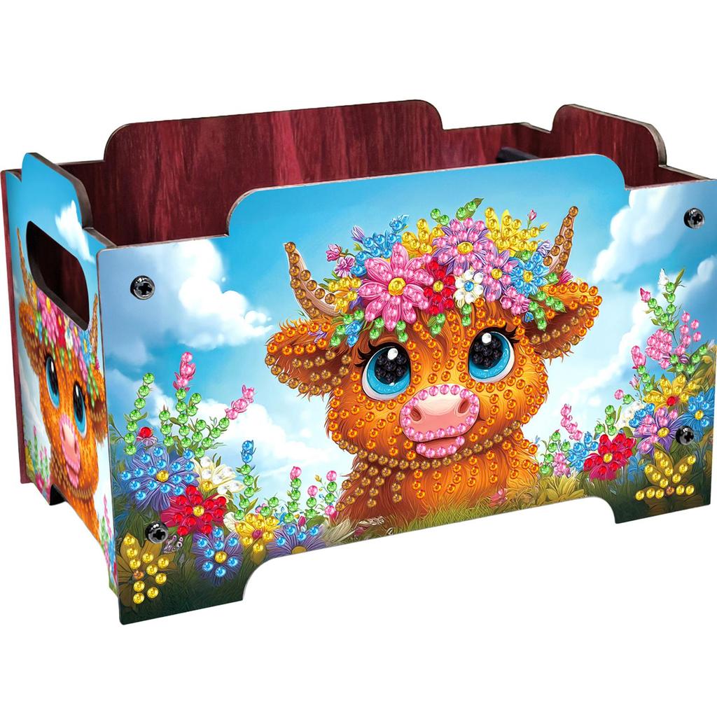 5D DIY Diamond Art Colored Pattern Wood Case Partial Drill Rhinestones Decorative Storage Box Wooden Crystal Storage Handbag Kit