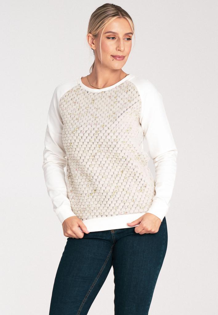 Bluza Damska Bez Kaptura - Modna Bluza Damska - Bluza Ecru M1046 Rozmiar S