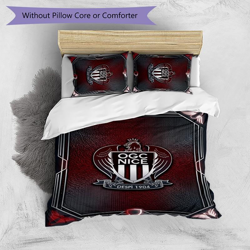 OGC Nice FC Bedwäsche-Set 3-teilig Atmungsaktiver Bettbezug mit Kissenbezügen Dekorative Bettwäsche für Schlafzimmer Zuhause