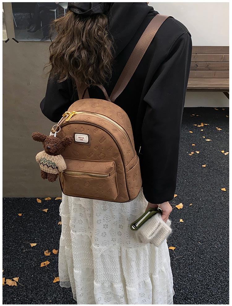 Korean Retro Cute Print Women's Handbag: New 2025 Autumn/Winter Large Capacity Student Commute Backpack