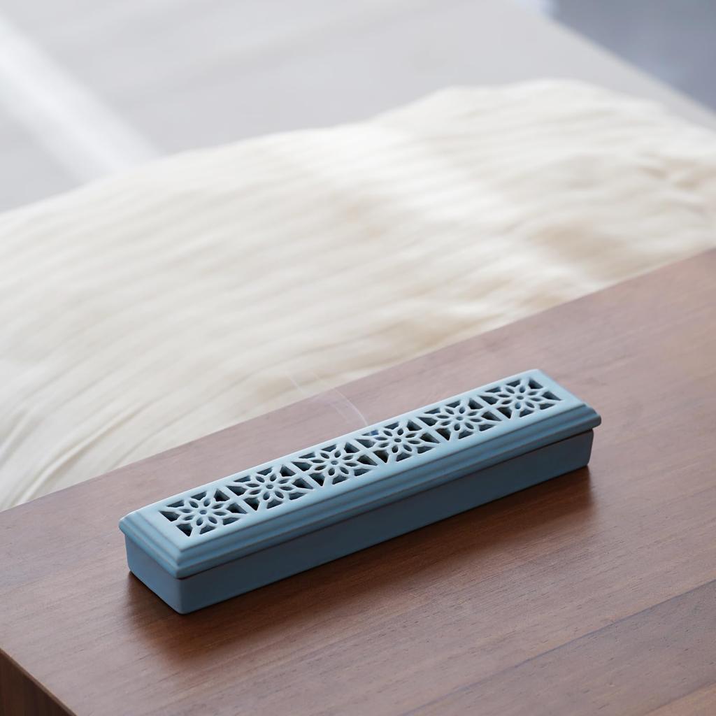 ZEREMONIE Räucherstäbchen Keramik Räucherstäbchenhalter für Stäbchen mit Asche Räucherbox für und Raumdekor Halter, Auffänger, Sarg-Stil Meditation, Yoga, Spa, (blau)