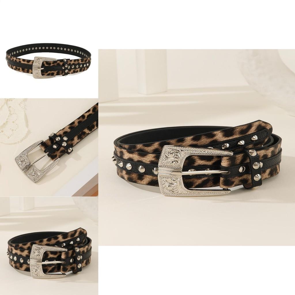 Fashion Leopard Print Pattern Rhinestone Metal Buckle Decoration Women Wide Belt For Streetwear Fashion