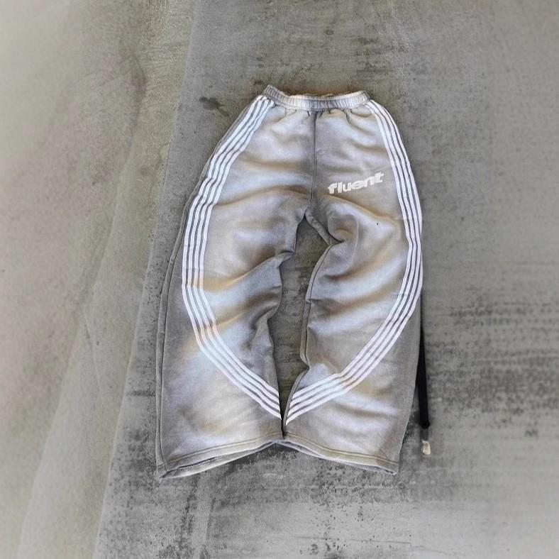 

ZYLLO Широкие полосатые брюки Y2K Мужские Женские Повседневная уличная одежда Повседневные спортивные брюки Готика Панк Хип-хоп Уличные Свободные Брюки с эластичной талией M серый