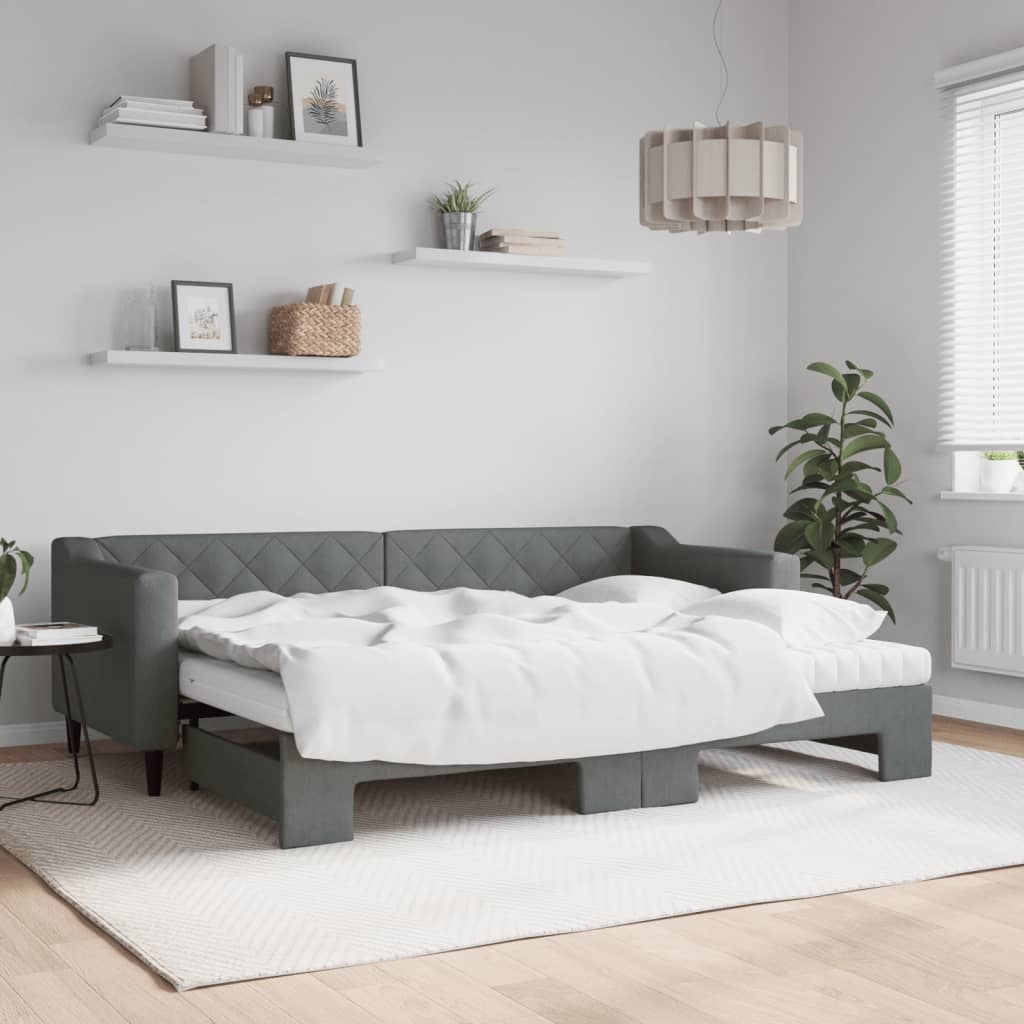 Vidaxl Sofa Rozsuwana Z Materacami, Ciemnoszara, 80X200 Cm, Tkanina