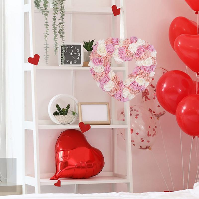 Heart Shaped Wreath Artificial Heart Rose Wreaths Decorative Holiday Ornament Cute Love Garland For Home Living Room