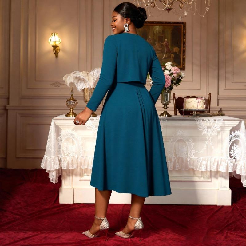 Plus Size Women High Waist Rhinestone Dress Shawl Set Elegant Evening Banquet Party Dress