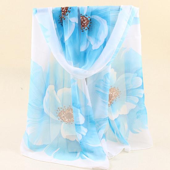Scarf Floral Fashionable Chiffon Neckerchief Women Graceful Shawl for Dating