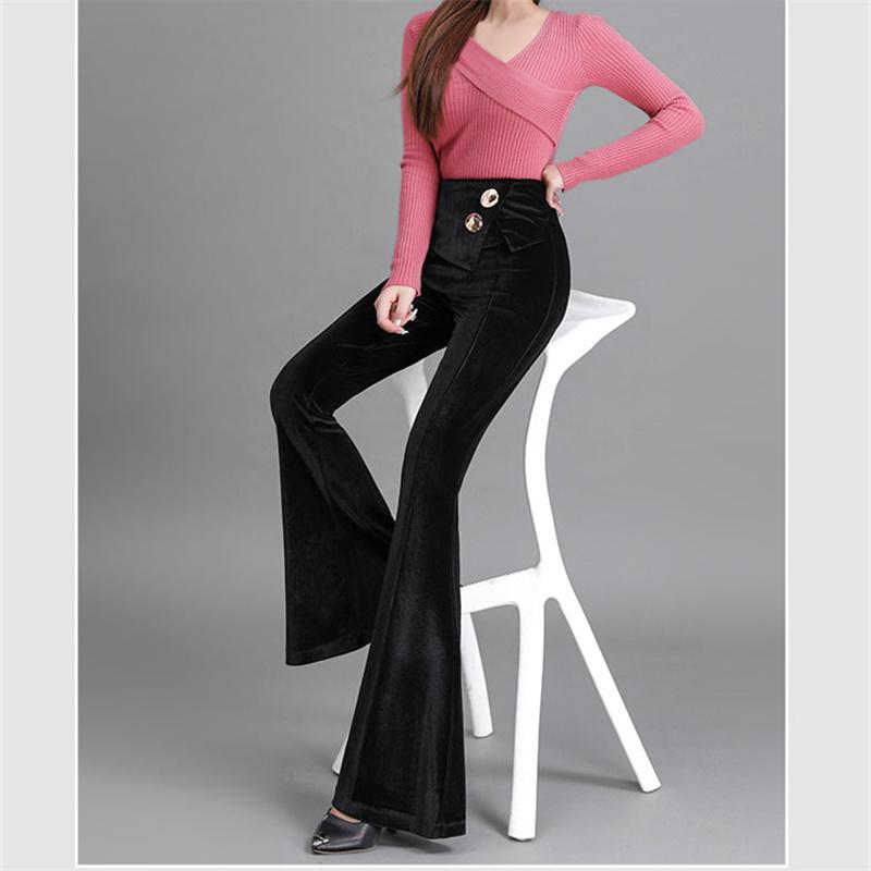 2022 herbst Winter Mode schlank Koreanischen stil hohe taille solide samt hosen frauen casual abnehmen gerade micro ausgestelltes hosen