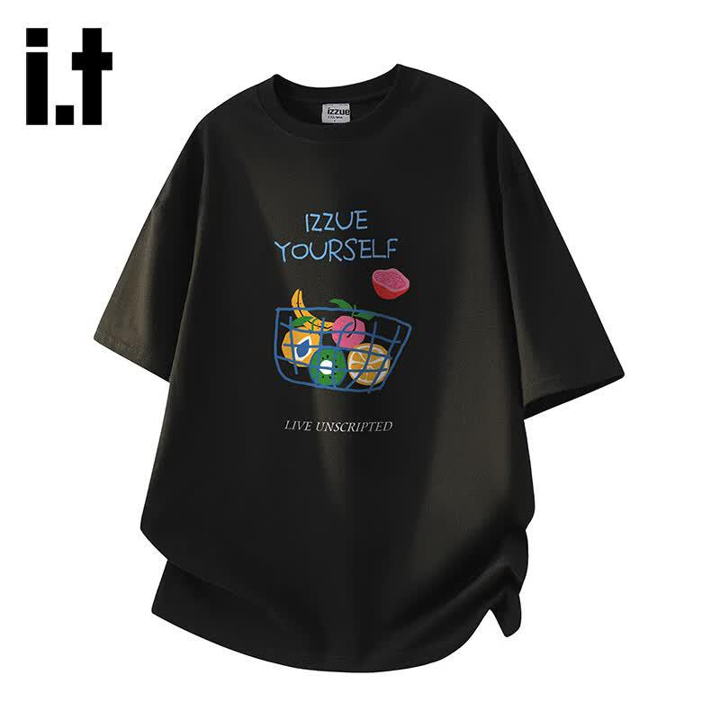 izzueit Unisex Graffiti Print Short Sleeve Cotton T-Shirt L