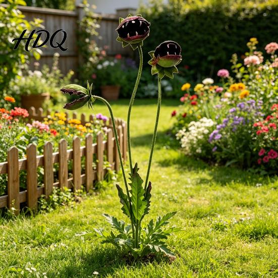 Whimsical Garden Statue Metal Carnivorous Plant Stake Handmade Rainproof Yard Sculpture for Art Flower Beds Patios Planters Rustproof Unique