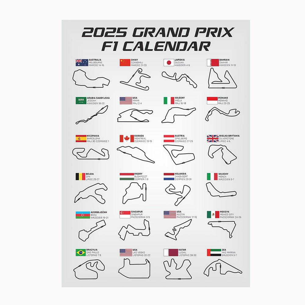 2025 F1 World Racing Track Posters Print Canvas Wall Art Sports Car Grand Prix Schedule Painting for Car Lovers Bedroom Decor
