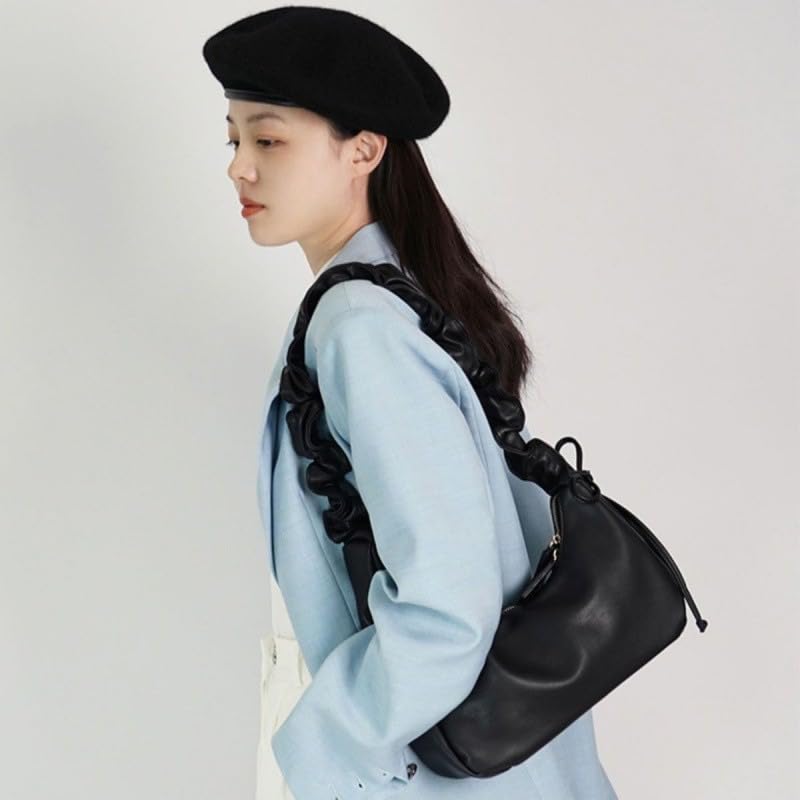 KKAERDIYA 2-Way Gathered Shoulder Bag for Women (Black)