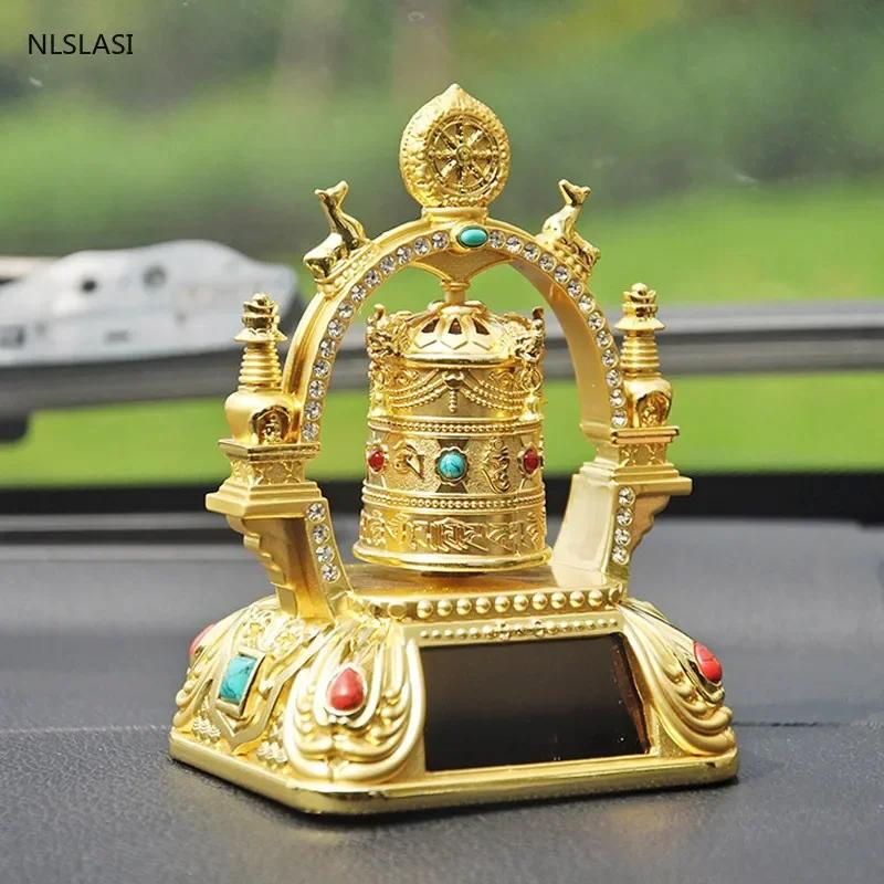 Creativitate Aliaj de zinc Decor interior auto Roată de rugăciune Binecuvântare pace Bani noroc Avere Casă Birou Desktop Meșteșuguri Ornamente