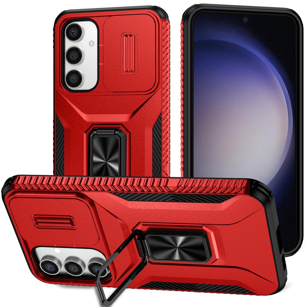 For Samsung Galaxy S23 FE Kickstand Case TPU+PC Phone Protector with Slide Lens Cover