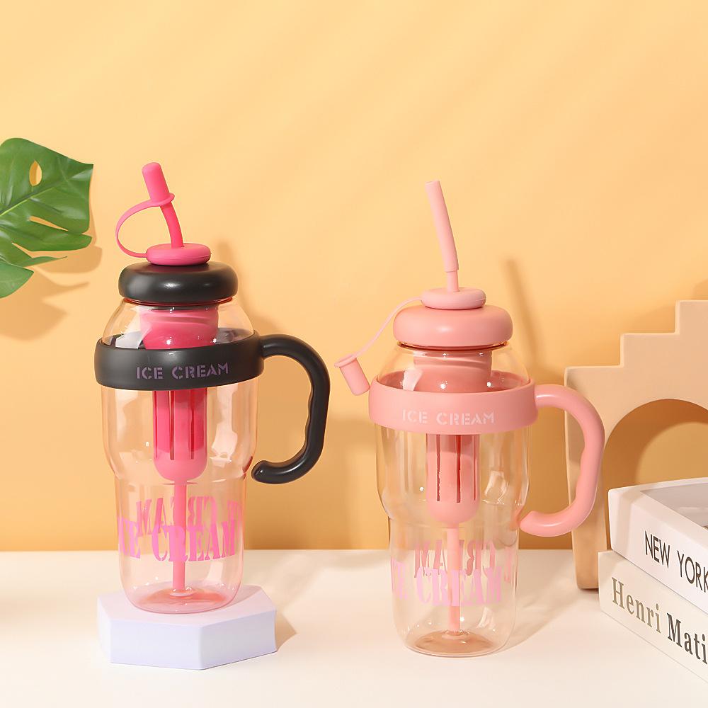 Water bottle summer dopamine large capacity plastic cup simple high value straw big belly cup car with handle car cup