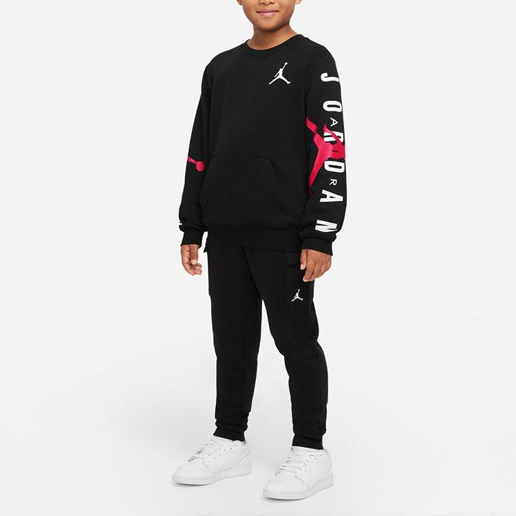 Jordan Logo Print Crew Neck Pullover Long Sleeve Sweatshirt Kids sweatshirt Black DV0870-010