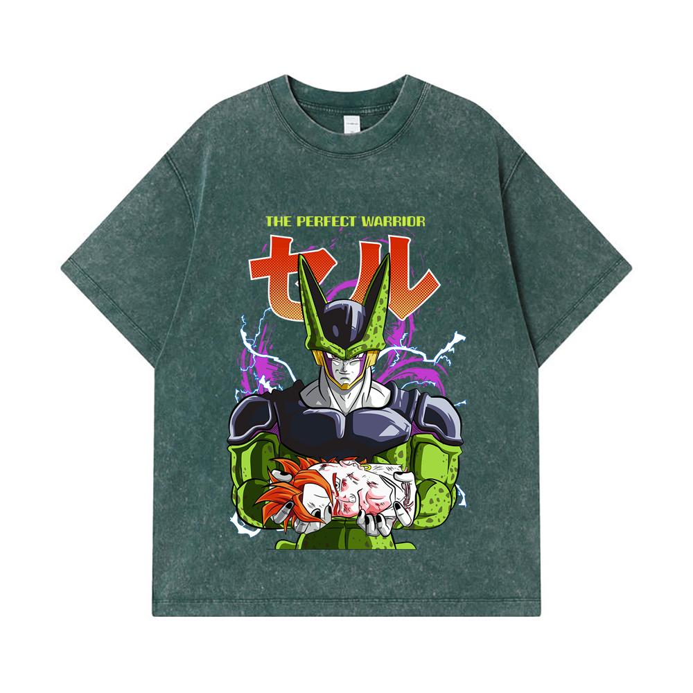 275 GSM Washed T-shirts 100% Cotton Dragon Ball V46 Perfect Cell Print Unisex Heavy Cotton T Shirt
