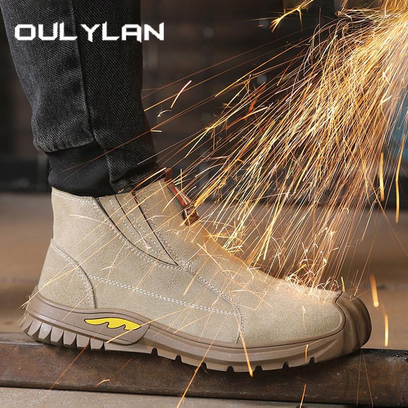 Oulylan Male Wear Resistant Safety Footwear Non-slip Puncture Proof Work Shoes Steel Toe Anti Smash Labor Boots for Worker
