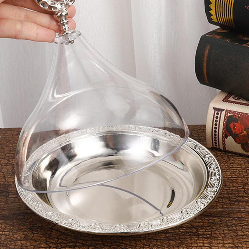 Metal Ramadan Tray With Clear Dome Lid Mini Cake Candy Tray Reusable Dessert Tray Round Food Storage Organizer For Eid