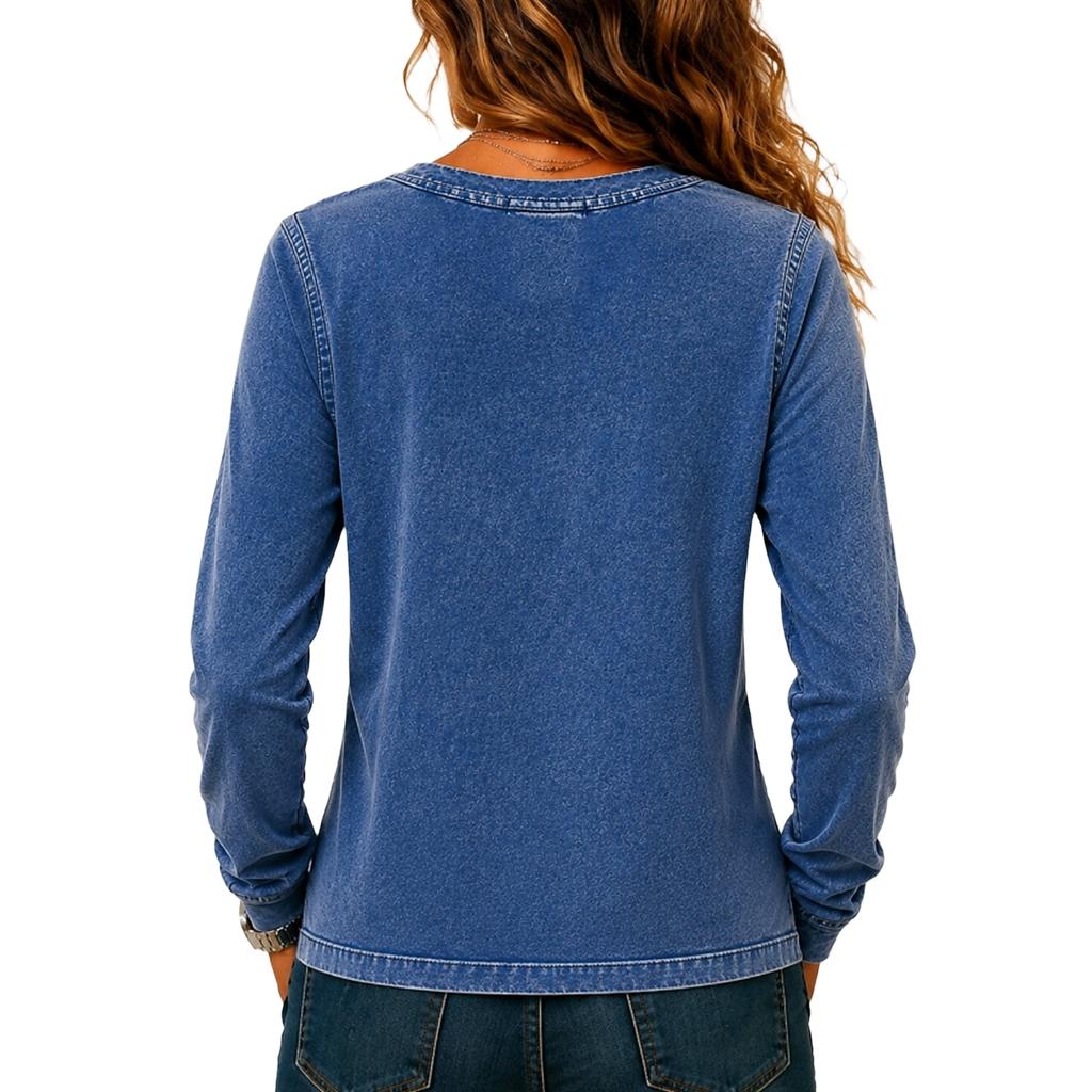 Top Blusa da Donna Casual a Maniche Lunghe con Bottoni Colorato
