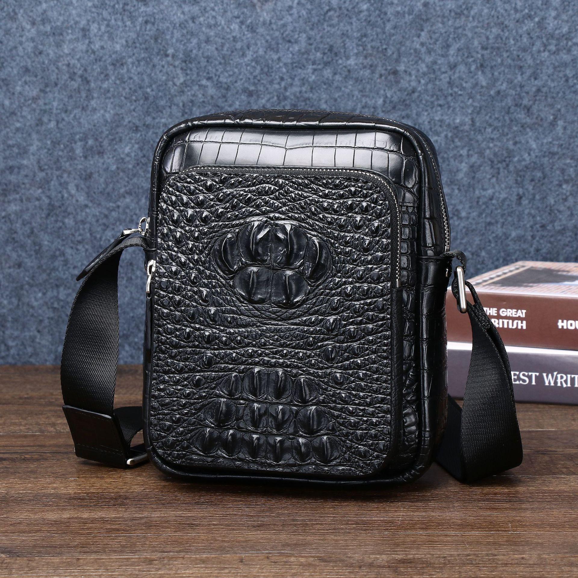 

Мужская маленькая наплечная сумка с узором крокодиловой кости, модная маленькая сумка кроссбоди, маленький рюкзак для улицы и делового района чёрный