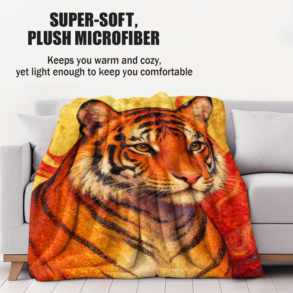 Pattern of Fierce Animal Tiger Flannel Printed Blanket Suitable for All Seasons Suitable for Living Room Office Sofa and Travel