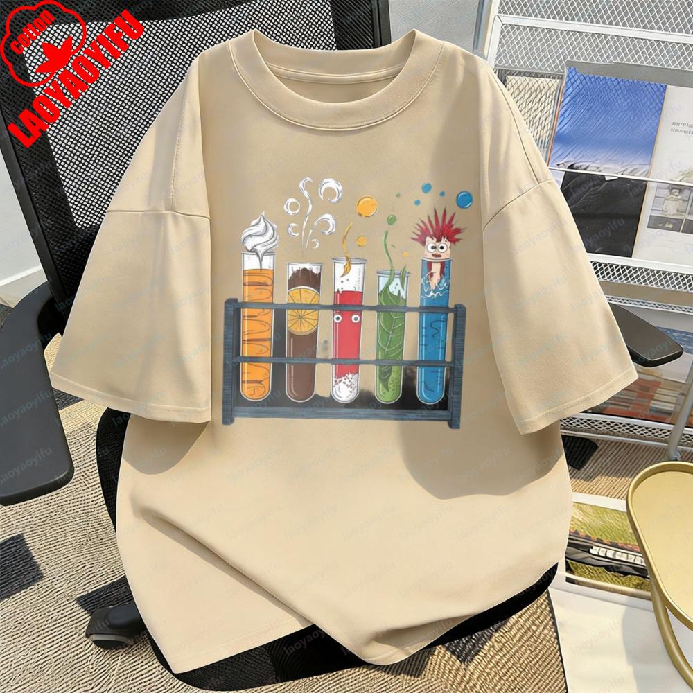 

Science Lab Test Tubes Cartoon Print Unisex TShirt Funny Chemistry Kawaii Clothes Summer Casual Trendy Graphic Women Mens Tee S