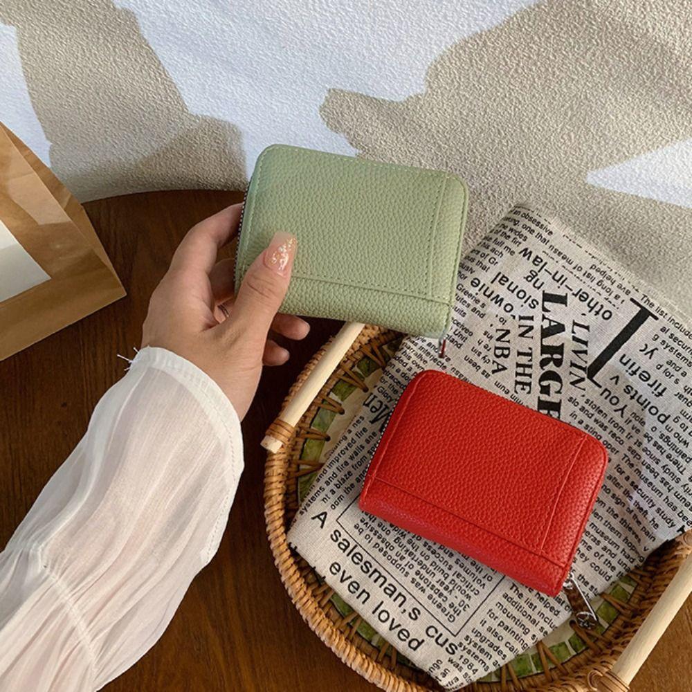 PU Short Wallet Solid Color Women Coin Purses Fashion Leather Card Holder  Outdoor