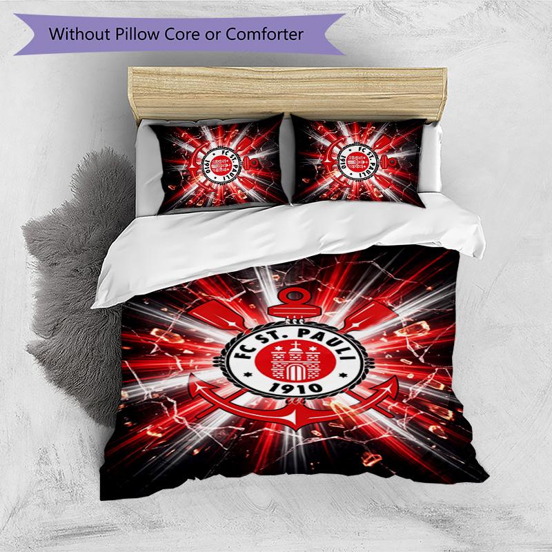 FC St. Set Lenzuola 3 Pezzi Stampato Calcio Pauli, Confortevole Set Copripiumino per Camera da Letto Amico della Pelle