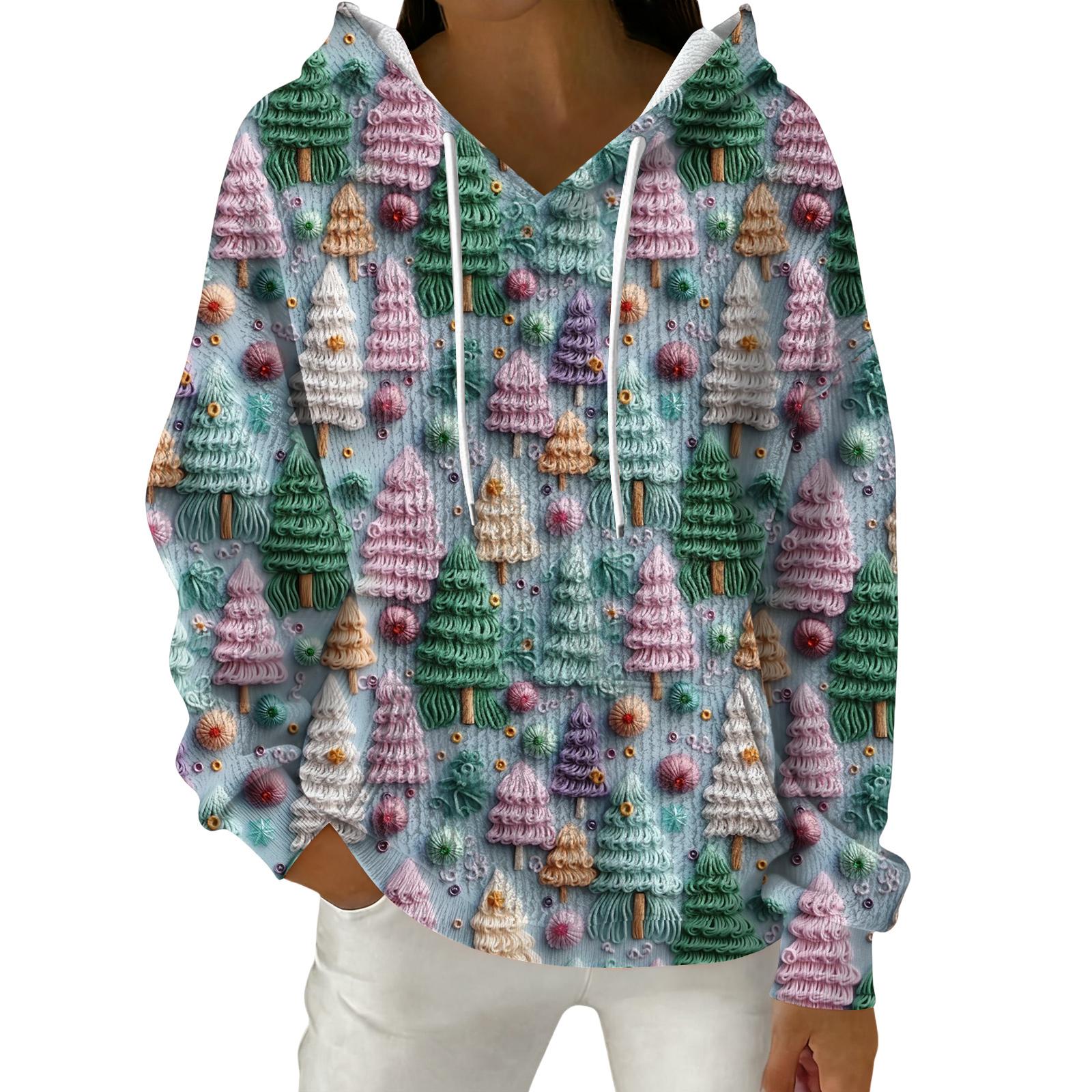 

Женский модный повседневный пуловер с рождественским принтом, толстовка с капюшоном и длинными рукавами XXL зелёный