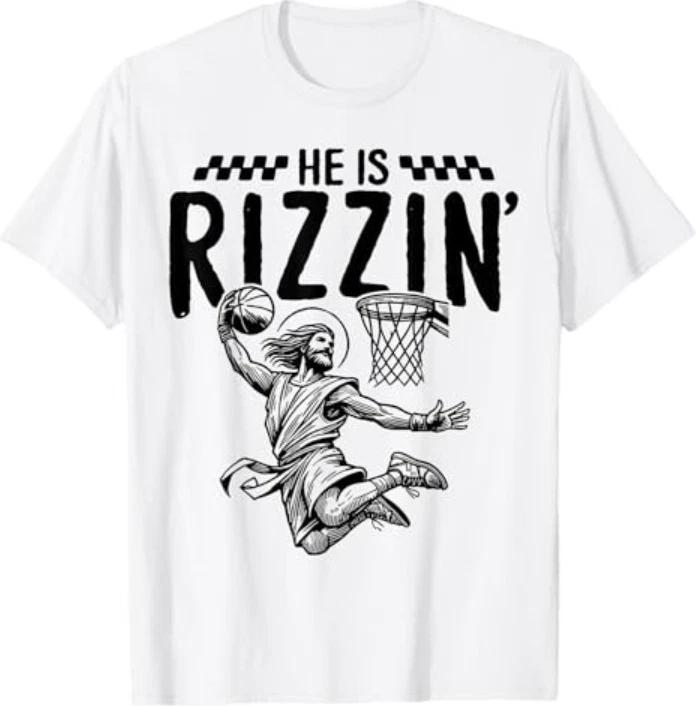 He is Rizzin, Easter Boys Basketball Jesus T-Shirt 4XL
