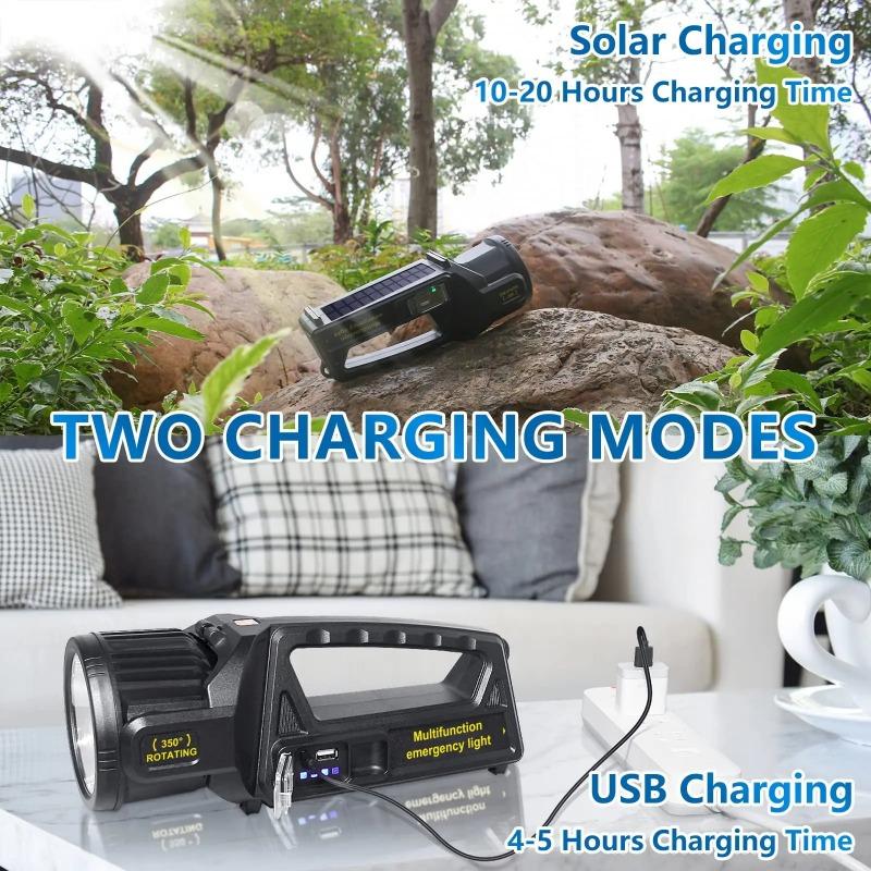 9 režimů Dobíjecí LED reflektor Svítilna s 350° otočnou hlavou, Venkovní ruční vodotěsná solární svítilna s bodovým světlem