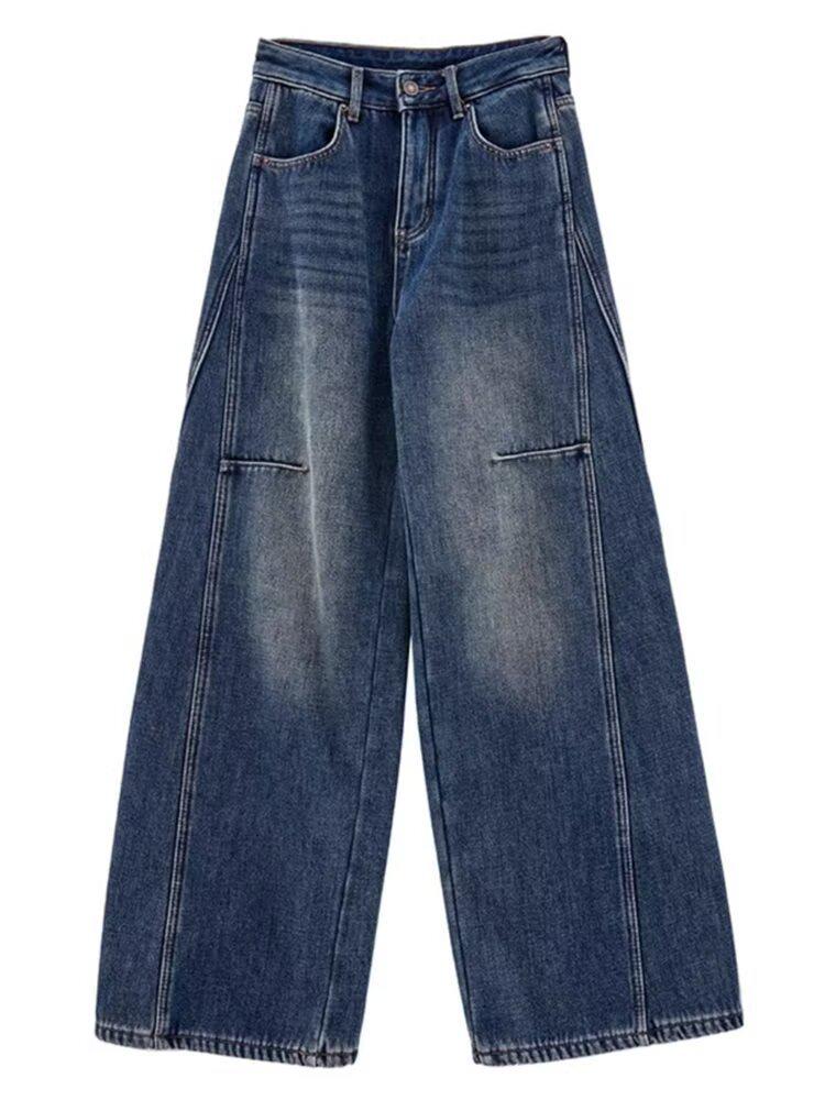 Retro Women's Ripped Wide-Leg Scimitar Jeans - Early Spring Slimming Floor-Length Pants