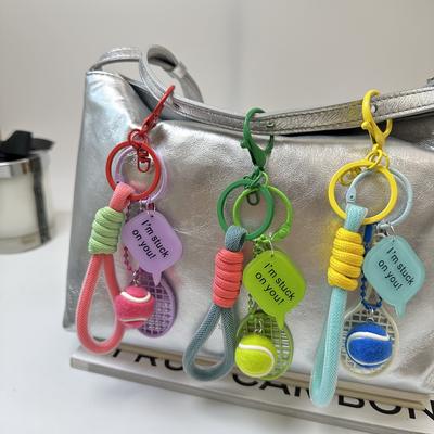 Printed Acrylic Hanger Mesh Rope Keychain Alloy Tennis Racket Tennis Bag Hanger Pendant For Mobile Phone Chain Decorative Gift