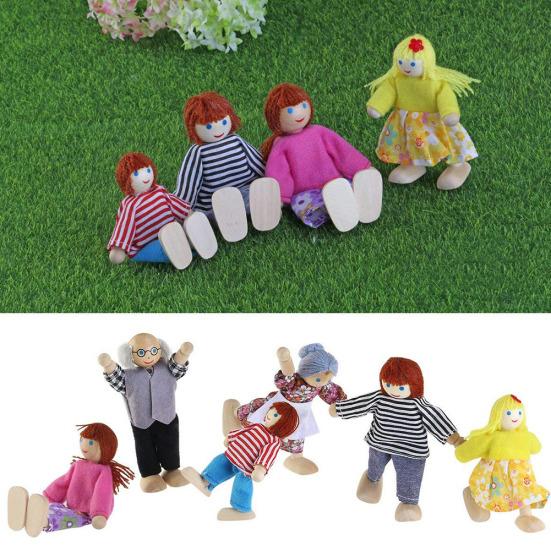 Wooden Happy Family Dressed Puppet Flexible Joints Doll Kids Toy Birthday Gift