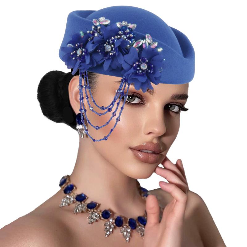 Retro British Hat For Women Elegant 3D Floral Decorated Flight Attendant Cap Beret Cosplay Costume Accessories