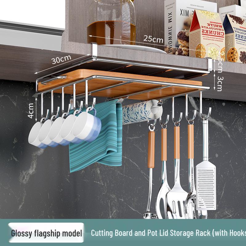 Stainless Steel Kitchen Storage Rack: Hanging Organizer with Cabinet Baskets & Paper Towel Holder