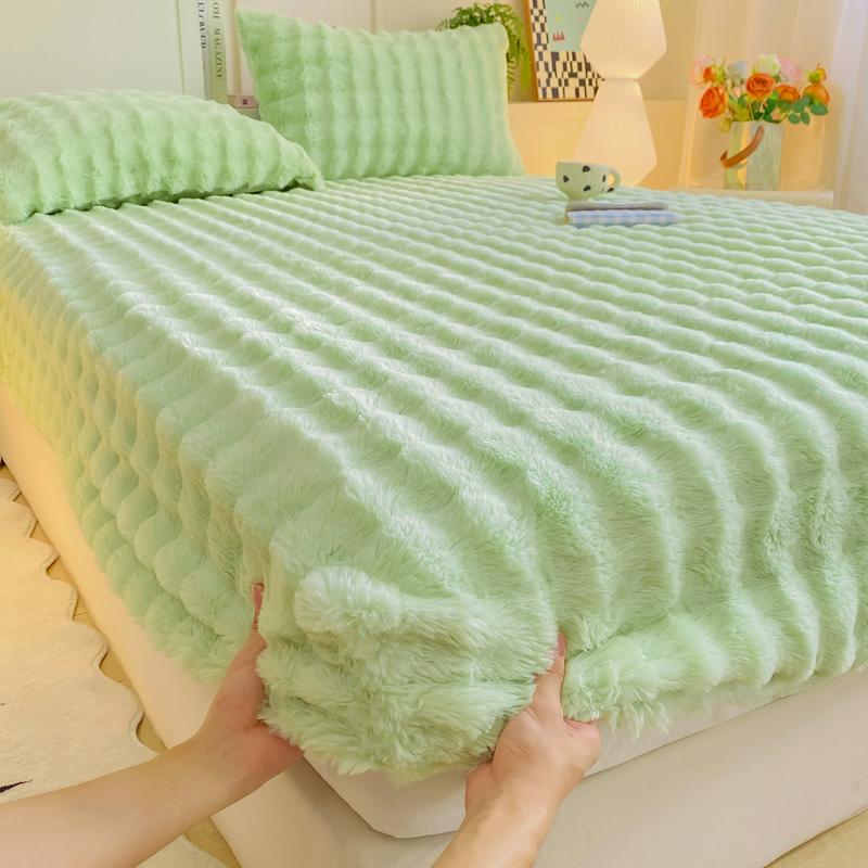Winter Bed Sheets for Winter Rabbit Fleece Solid Color Fitted Bed Sheet Fluffy Plush Bed Cover Warm Mattress Protector Bed