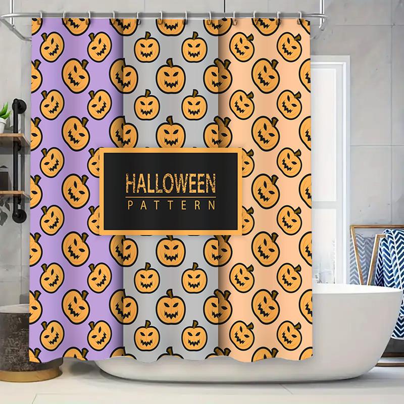 

Halloween Pumpkins Shower Curtain Decorative Printed Fabric Bathroom Accessories Blackboard Lettering Pattern Home Decoration (S 90x180cm