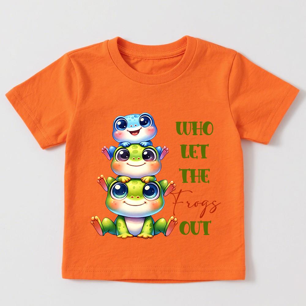 

Who Let The Frogs Out Print Kids Cotton T Shirt Boys Girls Short Sleeve Tee Soft Casual Daily Wear Children Clothing 100