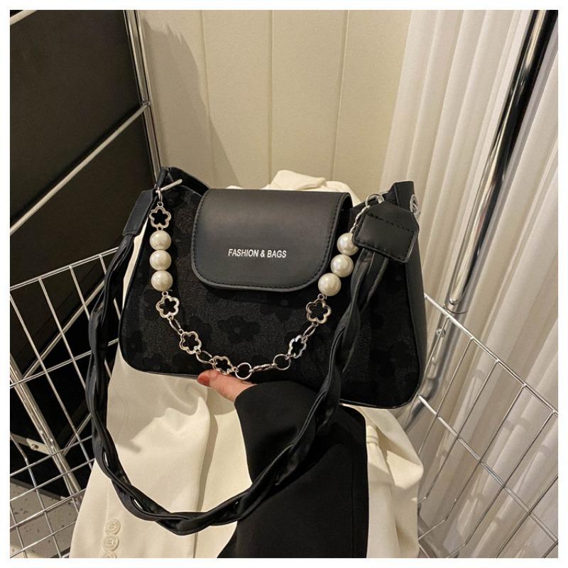 

Нишевая ретро текстура маленькая квадратная сумка модная цепочка жаккардовая сумка подмышку жемчужная цепочка декоративная темпераментная сумка на плечо one size fits all чёрный