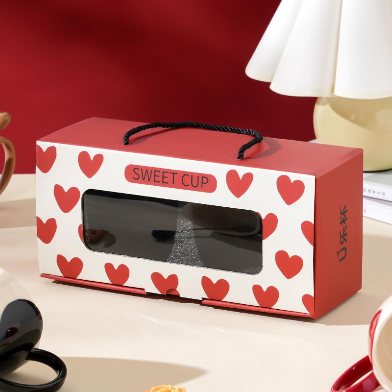 Creative Love Couple Pair Cup Gift Box Ceramic Cup with Spoon Valentine's Day Gift Box Set Mug Opening Gift