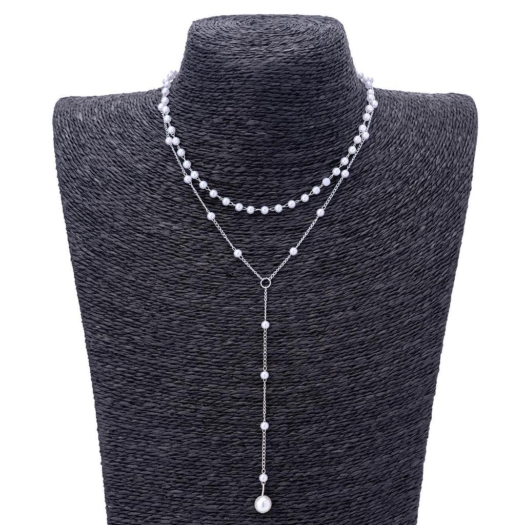 Elegant Layered Y-Shape Necklace with Faux Pearl Accents, Sexy Tassel Pendant, Iron Chain, No Plating - Versatile for Daily Wear & Parties