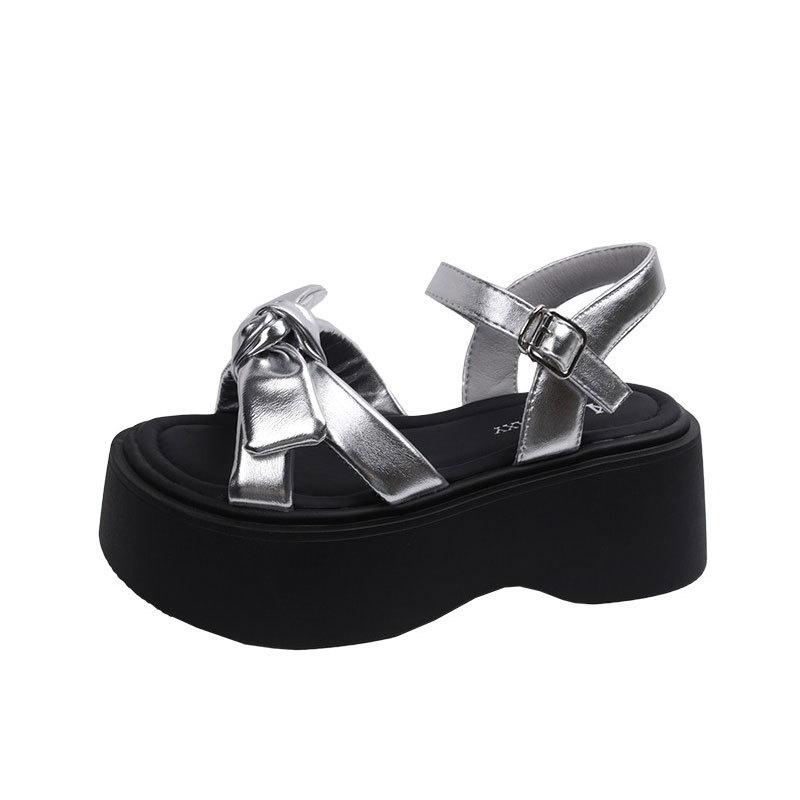 Bow Women's Sandals 2025 New Spring Super Fire Outer Wear Thick Sole Not Tired Feet Beautiful with Skirt Beach Shoes